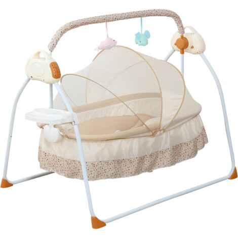 Elektrische Babybett, 3-Speed Kinderbett Babyschaukel mit Spielzeugen Elektrische Baby Wiege Mit Matratze Moskitonetz Wiege für 0-18Monate