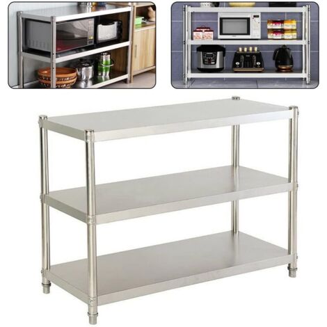 Edelstahl Küchentisch, 80 x 80 x 40 cm Arbeitstisch Küchentisch Zerlegetisch 3 Böden Edelstahltisch Gastronomie Regal, 50kg Belastung, Stabil Haushaltsregal platzsparend Küchenregallagerung