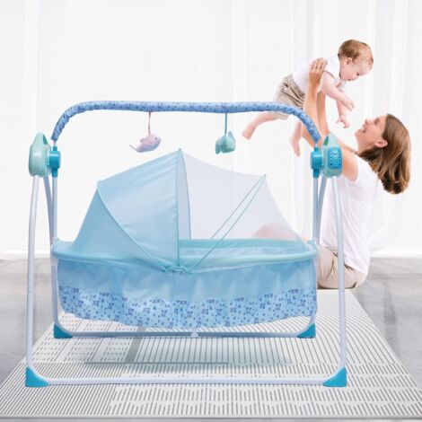 Elektrische Stubenwagen Babywiege Schaukel Baby Stuben Bett Bettchen Beistellbett Automatik Babyschaukel Babybett, Schaukelstuh mit 12 Liedern und Bluetooth USB-Verbindungsfunktionen