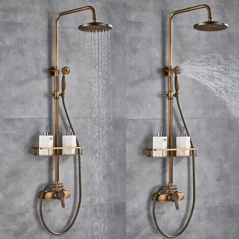Retro Duscharmatur Mit Handbrause & Regenduschkopf – Bronze, Messing, Höhenverstellbar