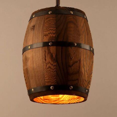 Gojoy – Retro Holz Weinfass Pendelleuchte – Höhe 330mm – Durchmesser 240mm – E27 Fassung – Verstellbare Kette für optimale Anpassung (1/5)