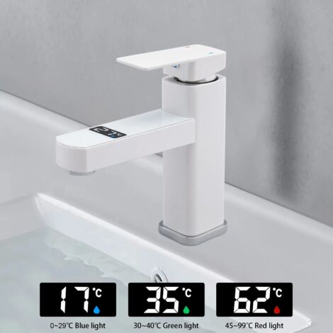 Weiß Waschtischarmatur G1/2" Bad Wasserhahn Einhebel Mischbatterie Waschbecken Armatur LED
