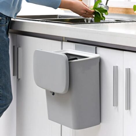 Wandmontage Mülleimer Tür Müll Abfall Eimer 9L zum Einhängen Küchen Schränken Ordnung Spülen Mülleimer Mit Deckel