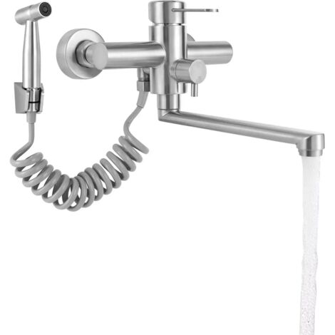 Wandmontage Wasserhahn Küche - Edelstahl Mit Spritzpistole & 360° Drehung