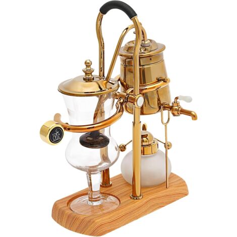 Siphon Kaffeemaschine, 400ml Retro Kaffeebereiter, Vakuum Kaffeebereiter Set 4 Tassen Heimgebrauch, Glassiphon Kaffeemaschine Heimgebrau, Passendem Holzbrettsockel Gold