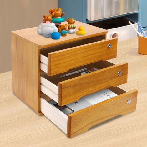 3-Ebenen Schreibtisch-Aufbewahrungsbox Hölzerne Schubladen Schreibtisch-Organize (1/5)