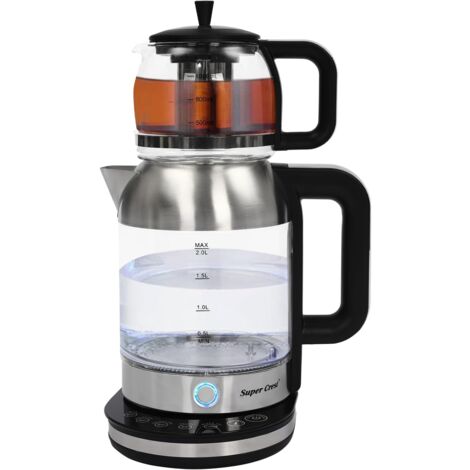 2 in 1 Glas Teekocher Wasserkocher mit Edelstahl-Teefilte Wasserkocher für Kaffee und Tee, Turkisch Tee Kanne Türkisch Traditional Tee BPA-frei, 1800W, für Büros, Hotels, Wohnungen