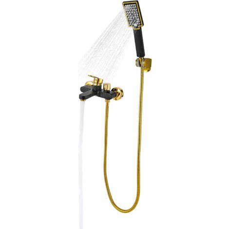 Badewannenarmatur mit Handbrause Einhebel Wannenarmatur Duscharmatur 1.5 m Brauseschlauch Schwarz und Gold