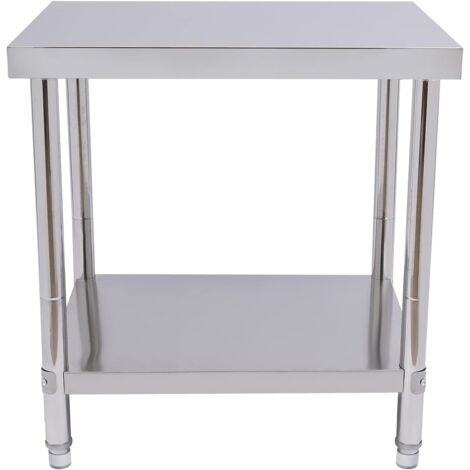 Arbeitstisch Edelstahl, Gastro Küchentisch, Lebensmittel Zubereitungstisch mit Unterregal und Anti Rutsch Fußabdeckungen für Restaurant Haus und Hotel KapazitäT 400kg (L X B X H: 76x 60x 80cm)