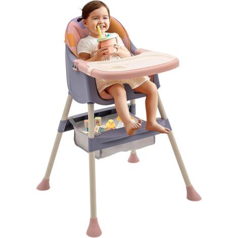 Babyhochstuhl,kinderhochstuhl 6 Monate Plus, Hochstuhl für Babys und Kleinkinder mit Fußstütze, Abnehmbares Doppeltablett für Babys, Jungen und Mädchen (Rosa-Lila)