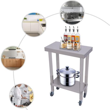 BPT Küchenarbeitstisch Aus Edelstahl – Höhenverstellbar Mit Rollen, Super Stabil, 250 Kg Gesamtlast, Ideal Für Restaurant & Küche (90x60x85 Cm)