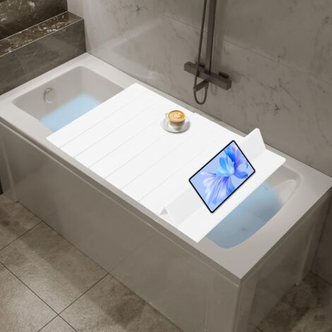 Badewanne Abdeckung, Faltbare Badewanne Brett, wasserdichte, staubdichte Badewanne Tablett, Isolierung PVC Badewannen, langlebige Isolierplatte für Haus, Badezimmer, Spa Erfahrung, 70x160cm, Weiß