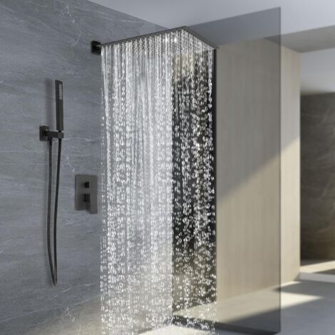 Unterputz-Brausegarnitur Regendusche Duschsystem Badezimmer-Brausegarnitur Silber Quadratischer mit Handbrause für Häuser Hotel Schulen Fitnessstudios Schwimmbäder Wohnungen (40CM Schwarz)