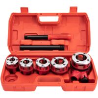 Gewindeschneidkluppe 5 Schneideisen (3/8", 1/2", 3/4", 1", 1-1/4") Rohrgewindeschneidsatz Rohrgewindewerkzeugsatz, Schneidewerkzeugset für Klempner(Rot)