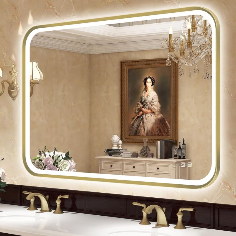S'bagno Irrégulier Miroir Salle De Bain Avec Eclairage 60x90cm, Bluetooth Miroir Salle De Bain LED, Anti-buée, 3000K-6500K, Dimmable, Mémoire, IP44 Miroir Lumineux Salle De Bain, Horizontal/Vertical - 8