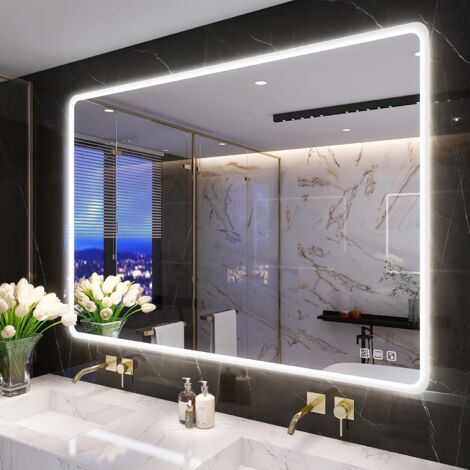 Miroir Lumineux de Salle de Bain, Bluetooth/ Désembuage/ 3 Couleur/ Dimmable/ IP44, Blanc Miroir Salle de Bain Led 100x70 cm, S' bagno