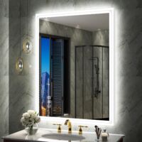 Miroir lumineux de salle de bain 80x60 cm – Bluetooth – Désembuage – Dimmable – Cadre aluminium blanc – IP44