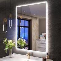 Miroir lumineux de salle de bain 80x60 cm – Éclairage LED dimmable – Désembuage – Bluetooth – IP44 – Film de sécurité intégré