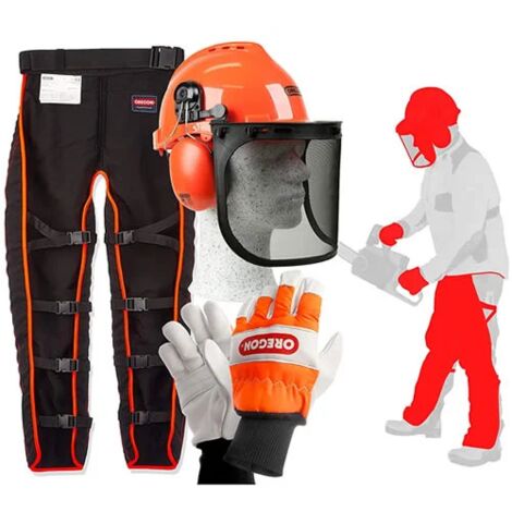 Oregon 574742A Kit de seguridad para motosierra - Casco - Visera - Guantes - Protectores de piernas