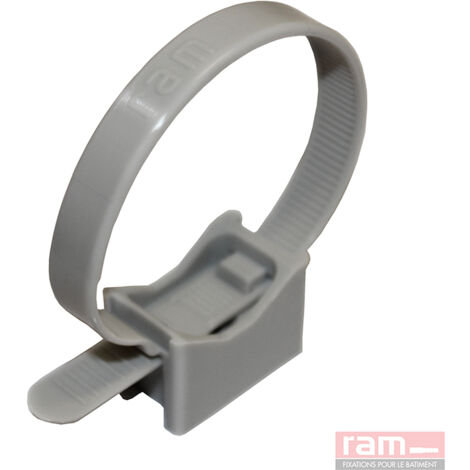 Lot de 100 colliers à embase RAMTUBE pour tube Ø16 à 32 mm – Nylon gris haute résistance – Fixation rapide pour installations électriques