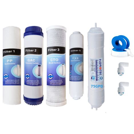 Kit 4 filtri e Membrana 75 GPD in linea ad osmosi inversa