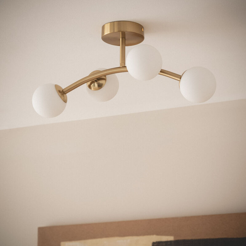LEDKIA Moonlight Brass Deckenleuchte – Metall & Glas In Gold-Optik | Elegante Beleuchtung Für Wohnzimmer & Flur