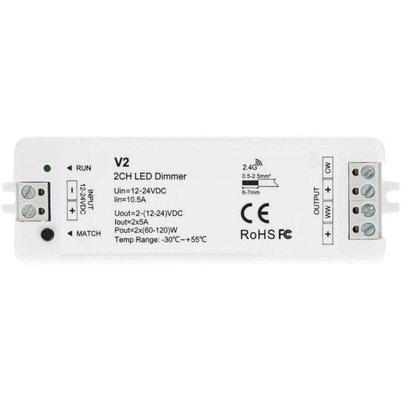 Controller Dimmbar LED-Streifen CCT 12/24V DC 2 Kanäle kompatibel mit RF- Fernbedienung 97mm