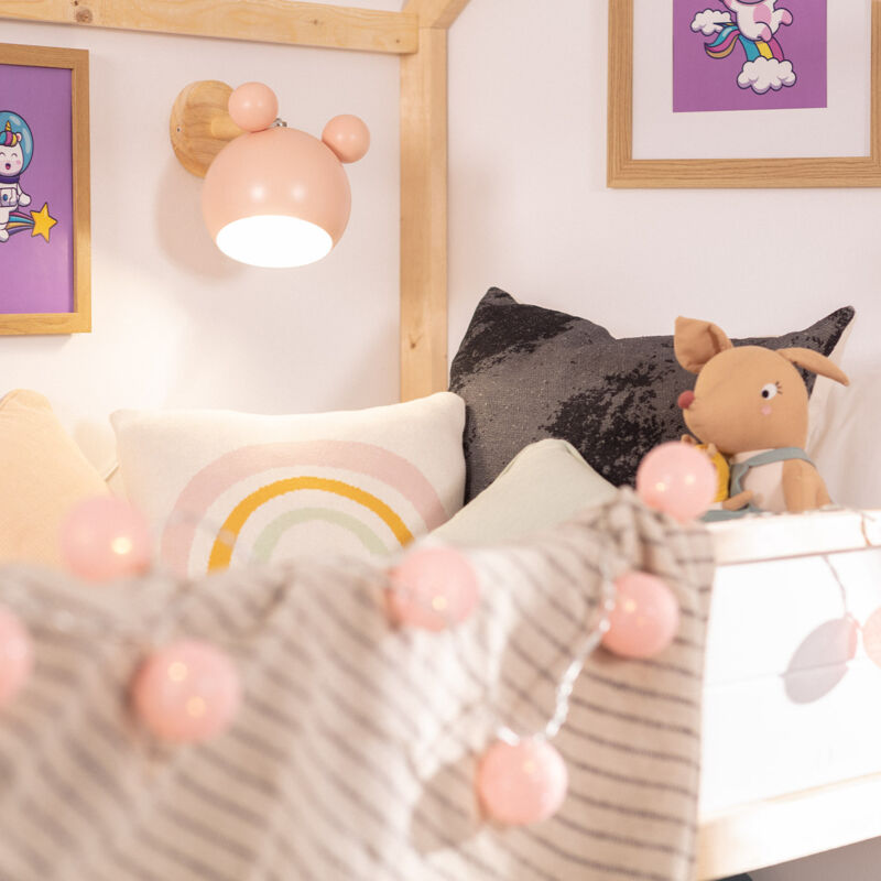 LED Wand Spiel Kinder Zimmer Beleuchtung Lampe Frosch Design rund Leuchte Holz 