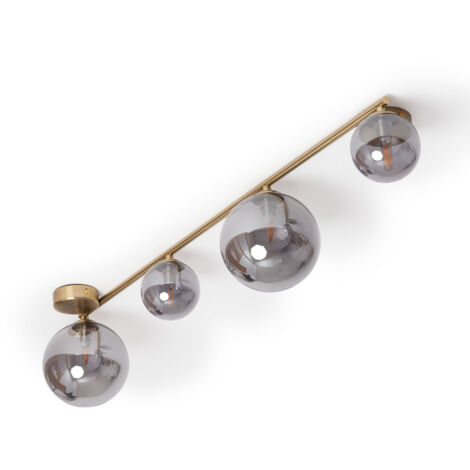 Deckenleuchte aus Metall und Glas Moonlight Brass 4 Spots Rauchgrau