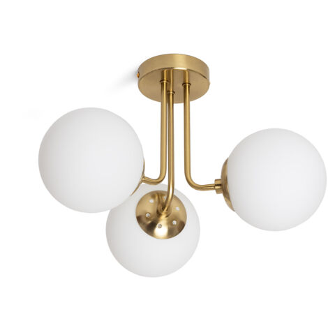 Deckenleuchte Metall und Glas Moonlight Brass 3 Strahler Weiß