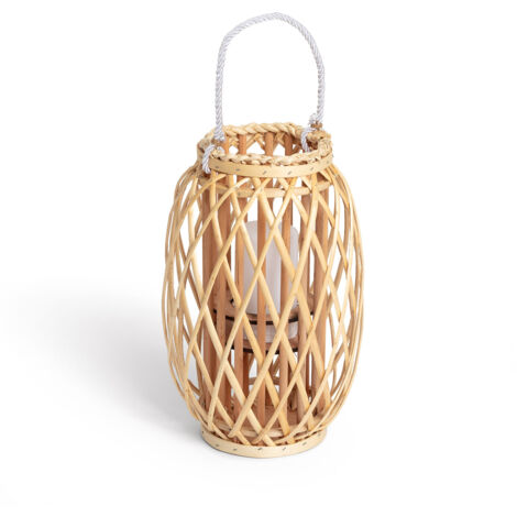 LEDKIA Tischlampe Rattan Gondia – Handgefertigt Aus Weide, E27 Fassung, Mediterraner Stil