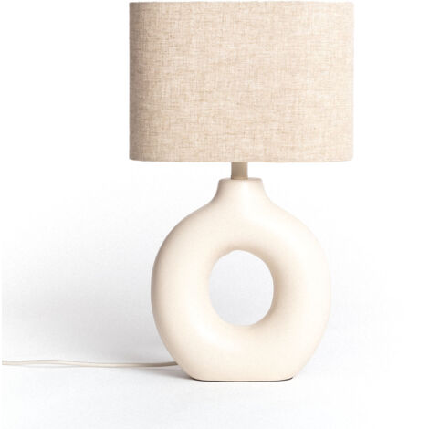 Tischlampe Keramik und Stoff Memphis Beige
