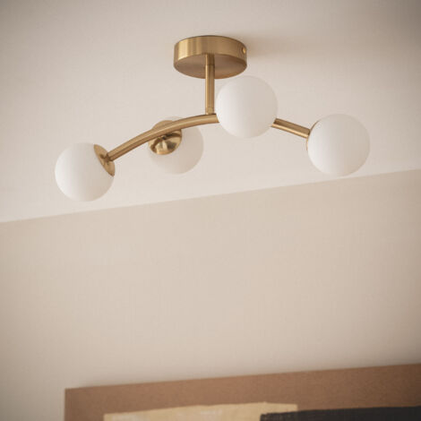 LEDKIA Deckenleuchte Moonlight Brass – 10 Spots, Metall & Glas, Für G9 Birnen (nicht Inkl.), Ø 71 Cm, Höhe 20 Cm