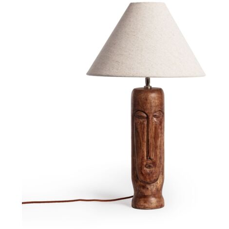 ILUZZIA Tischlampe 'Darshan' Aus Mangoholz & Baumwolle – Handgefertigt, Natur/Schwarz, Höhe 60 Cm, E27