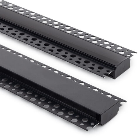 Aluminiumprofil Gipseinbau für LED Streifen bis 20mm mit durchgehender Abdeckung Schwarz 2 m Schwarz transluzent