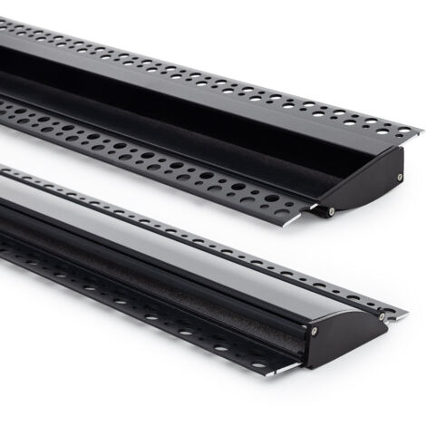 Aluminiumprofil Einbau für Gips/Stuckdecke 2m für LED Streifen bis 12 mm Schwarz 2 m Schwarz transluzent