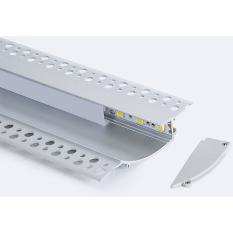 Aluminiumprofil Einbau in Gips/Pladur 2m für LED Streifen bis 12mm Aluminium 2 m Weiß transluzent