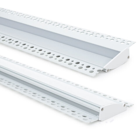 Aluminiumprofil Einbau für Gips/Stuckdecke 2m für LED Streifen bis 12 mm Weiß 2 m Halbtransparent