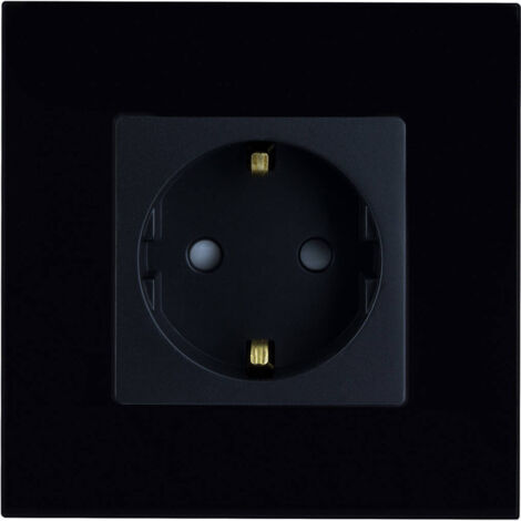 Schuko-Steckdose + 2x Lichtschalter einfach + Glas-Abdeckrahmen 3fach  senktrecht - schwarz