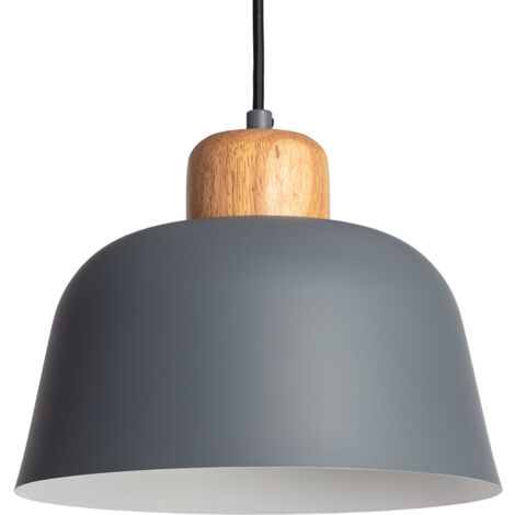 Pendelleuchte aus Metall und Holz Wawak Grau