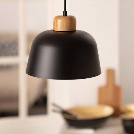 Pendelleuchte aus Metall und Holz Wawak Schwarz