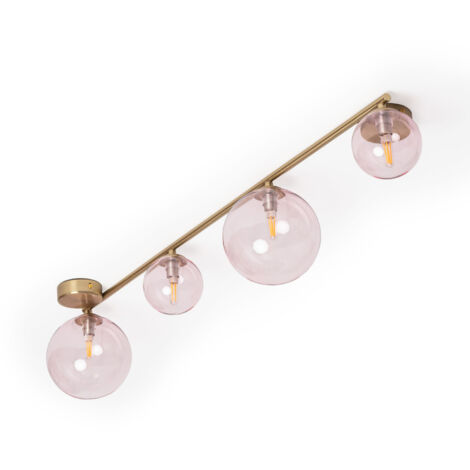 Deckenleuchte aus Metall und Glas Moonlight Brass 4 Spots Rosa