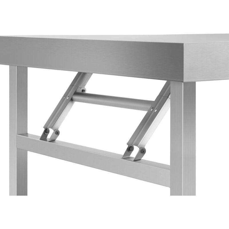 Tavolo Pieghevole A Parete In Acciaio Inox 130x40 Cm, Finitura Argento, Carico Max 85 Kg, Per Cucina, Studio E Ufficio