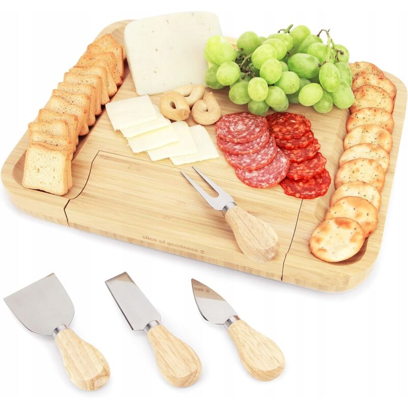 Fdit Set Di Coltelli Per Formaggi In Acciaio Inox 4 Pezzi – Con Manico In Legno – Pala, Forchetta E Coltelli Da Taglio - 2