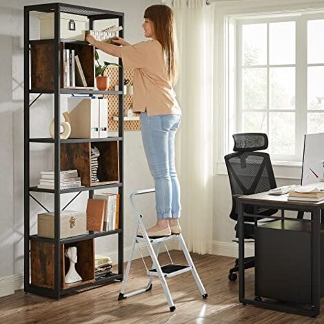 Échelle Marchepied Pliable, 2 Marches, Antidérapant, en Acier, Charge 150 kg, Certification TÜV GS, Hauteur de Travail : 240 cm, GSL12WT