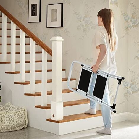 Échelle Marchepied Pliable, 2 Marches, Antidérapant, en Acier, Charge 150 kg, Certification TÜV GS, Hauteur de Travail : 240 cm, GSL12WT