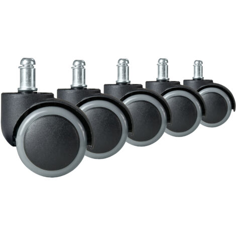 Set 5 Ruote Per Sedia Ufficio – In Gomma, Universali (perno 11x22 Mm), Silenziose, Non Graffiano Pavimenti