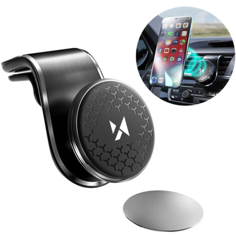 Supporto magnetico per telefono da fissare alla griglia dell'auto, rotazione a 360°, nero. (1/5)
