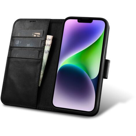 Custodia 2in1 Flip Cover in pelle per iPhone 14 Plus Custodia a portafoglio anti-RFID con cera oleosa nera (1/5)