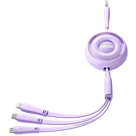 Cavo USB Retrattile 3 In 1 3.0A - Connettori Type-C, Lightning E Micro USB, Carica Veloce Per Tutti I Dispositivi, Lunghezza Regolabile, Colore Blu - 3